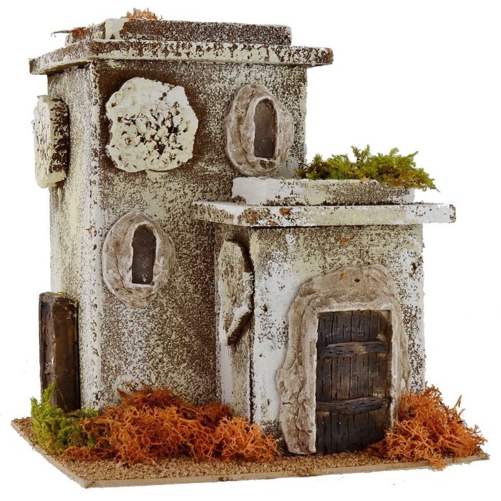Casa doble de estilo clásico efecto piedra de 24x24x26,5 cm de