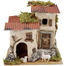 Casa rústica con ovejas cm 24x19x22 h.