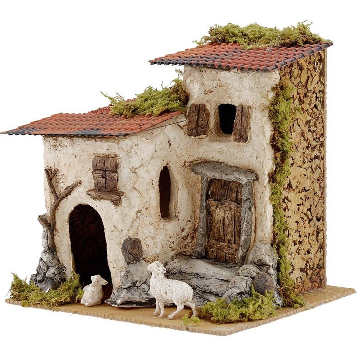 Rustic house with sheep cm 24x19x22 h.