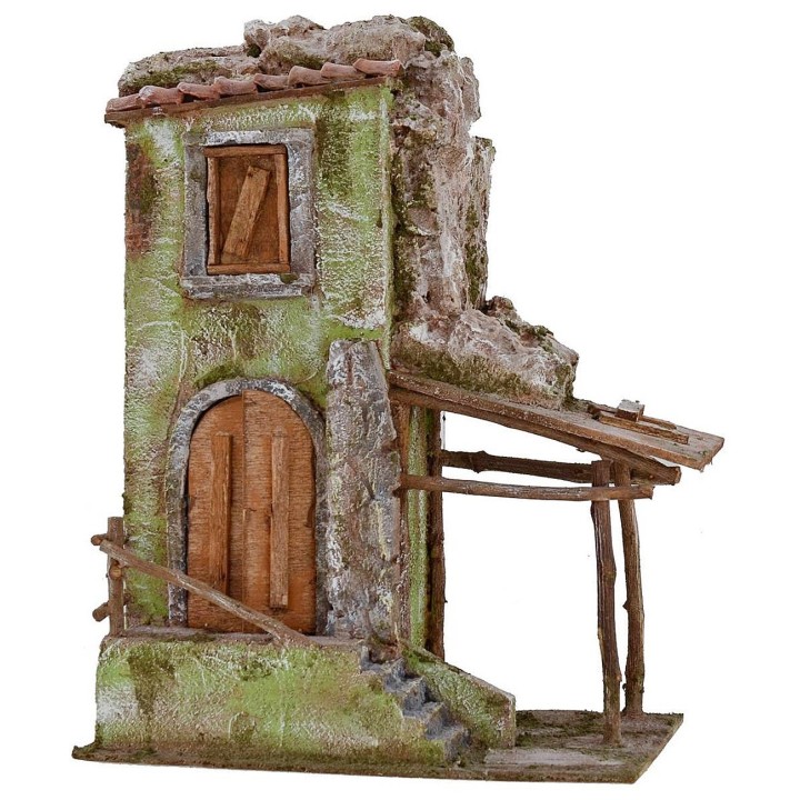 Casa rustica con portico cm 25x14,5x33,5 h per statue 10 cm