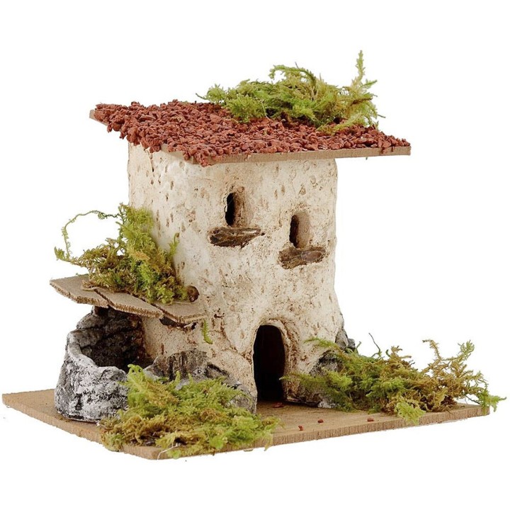 Casa rústica con pozo y escalera de 15x15x12,5 cm h.