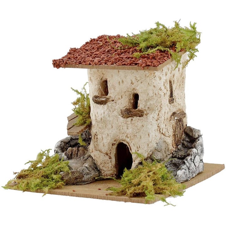Casa rustica con pozzo e scala cm 15x15x12,5 h.
