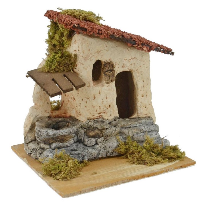 Casa rústica con escalera y pozo para pesebre cm 15x15,5x15 h