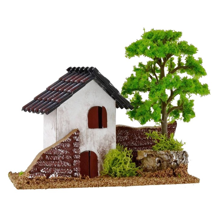 Casita para belén con árbol de 15x8x9 cm