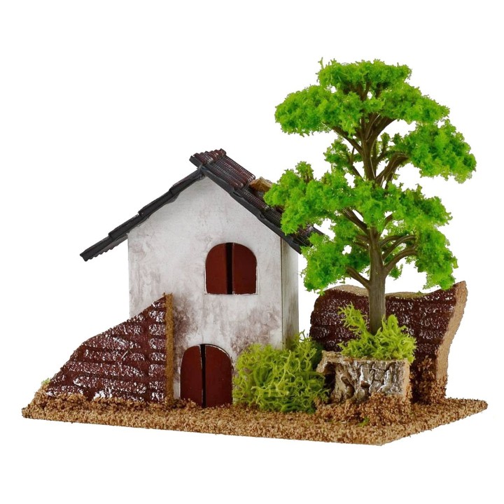 Farmhouse for nativity scene with tree 15x8x9h cm