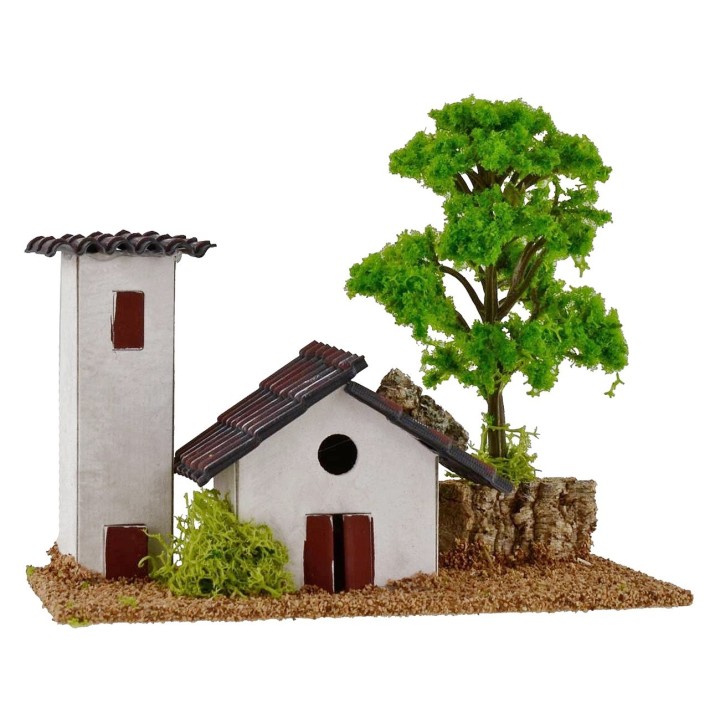 Casette per presepe con albero cm 15x8x9h