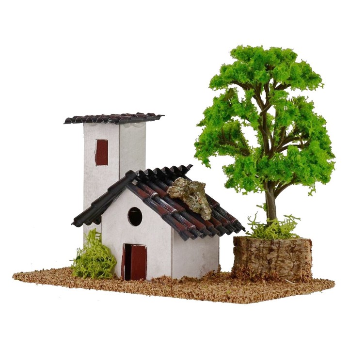 Casette per presepe con albero cm 15x8x9h