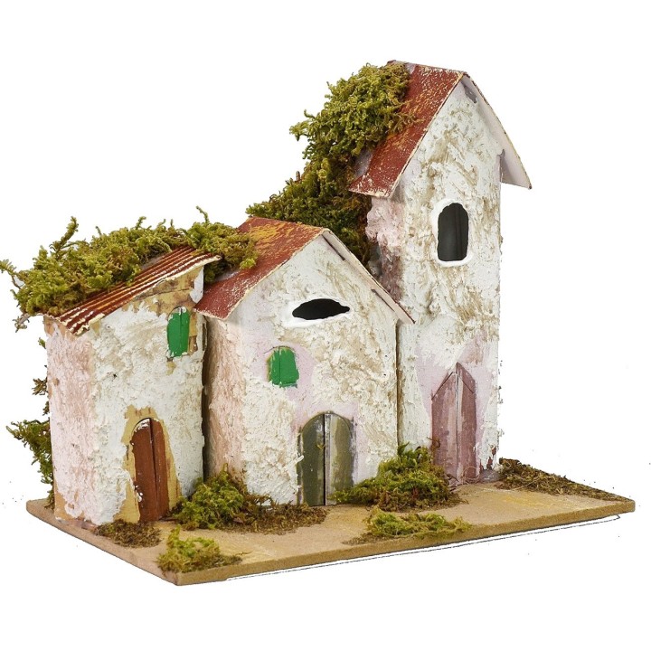 Casas en la distancia con Iglesia cm 15x10x13 h