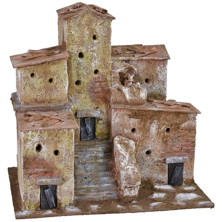 Casas en la distancia con escalera cm 22x15x21 h