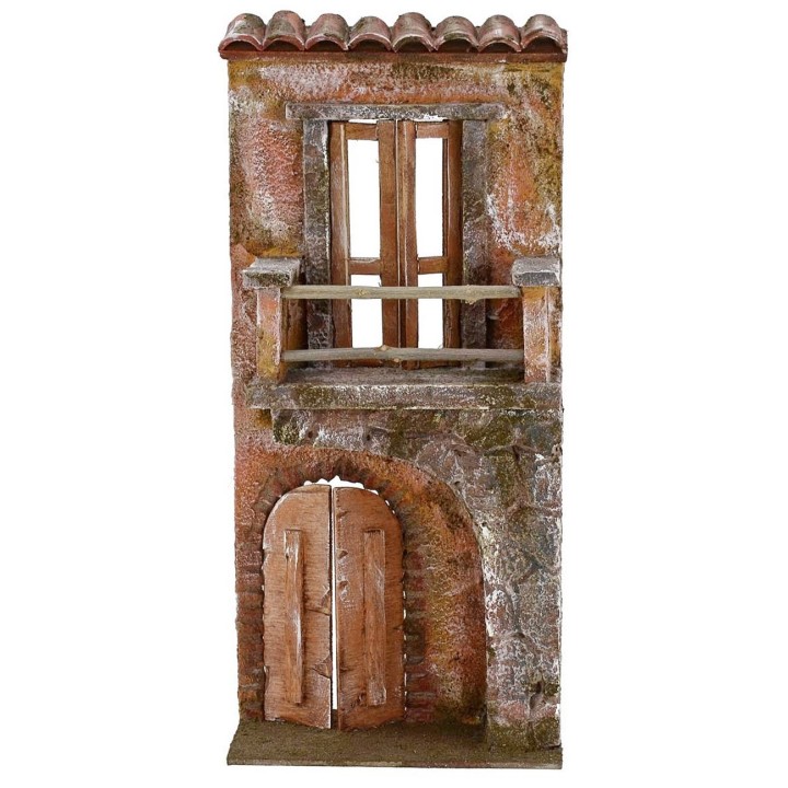 Fachada de casa con balcón de 14x7x31 cm de altura para belén.