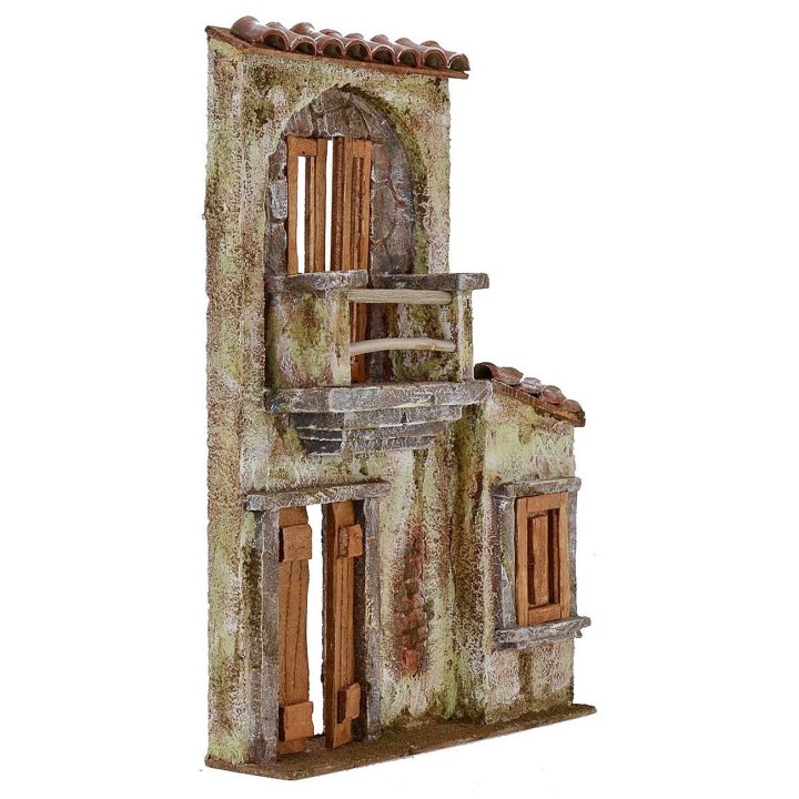 Facciata di casa con balcone cm 21,5x5x30,5 h per statue da 10