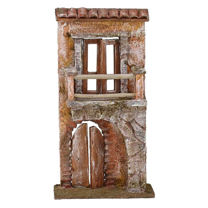 Fachada de casa con balcón y portón de 10x4x18,5 cm h.