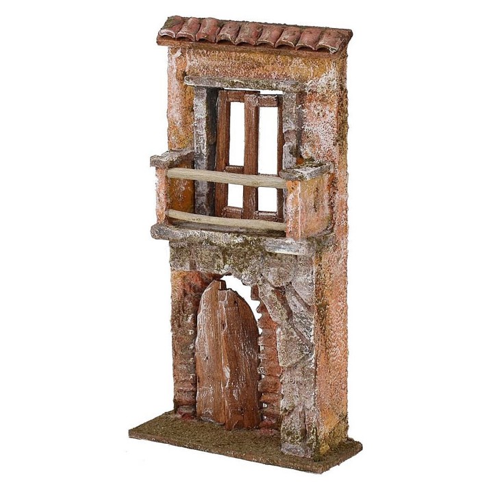 Fachada de casa con balcón y portón de 10x4x18,5 cm h.