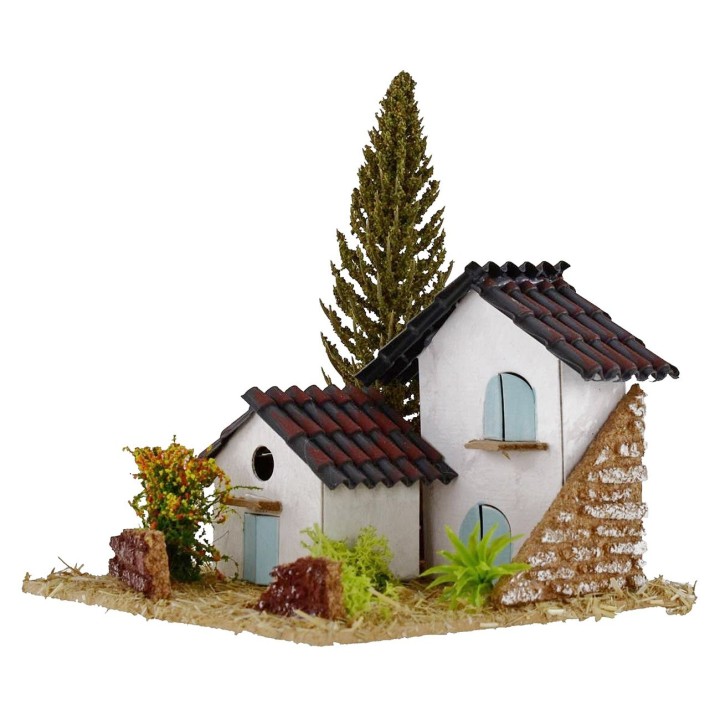 Paesaggio con casette per presepe cm 13,5x13,5x9,5h