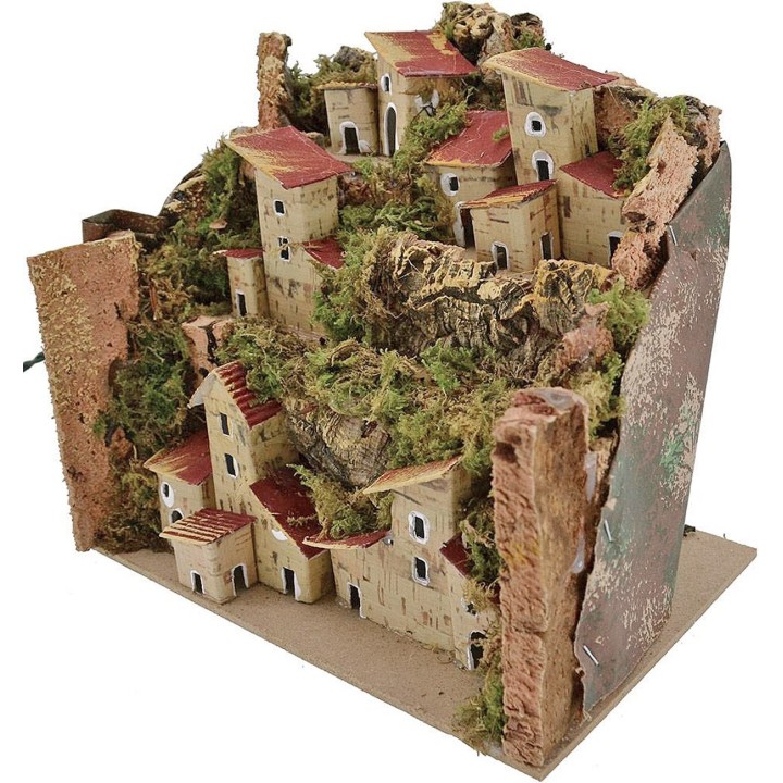Paesaggio per presepe con casette illuminate a luci led cm