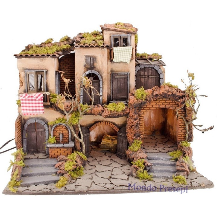 Presepe con borgo illuminato con fontana 60x40