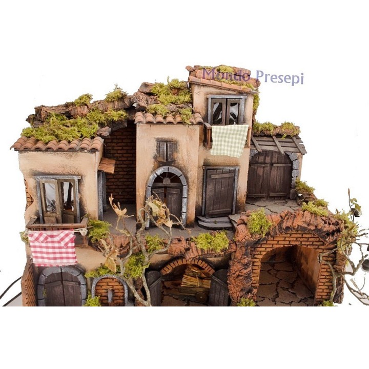 Presepe con borgo illuminato con fontana 60x40