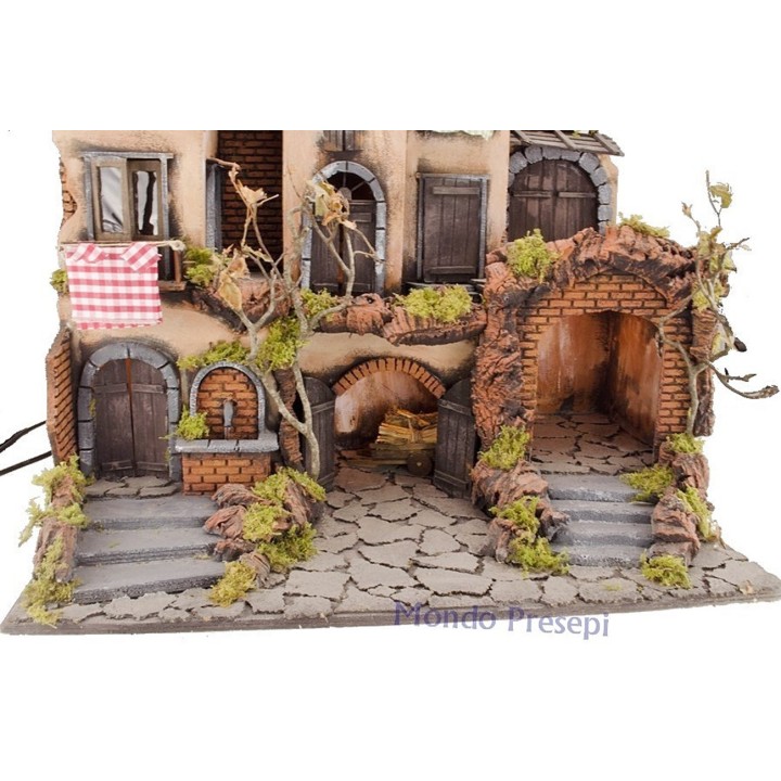 Presepe con borgo illuminato con fontana 60x40