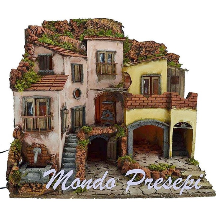 Presepe con borgo illuminato con fontana 60x40