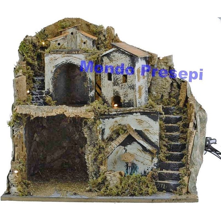 Presepe con fontana e luci cm 42x35x38 h.