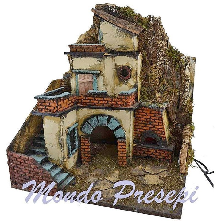 Presepe con fuoco e luci cm 40x29x44 h.