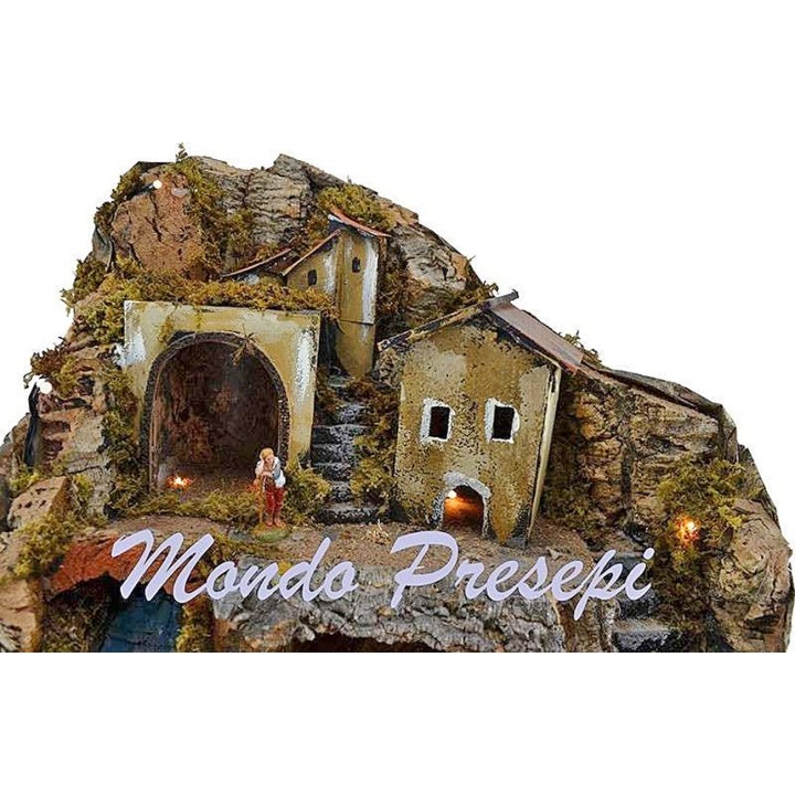 Nativity scene with statues Landi and stream lights cm 42x35x38