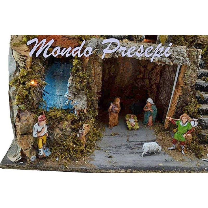 Nativity scene with statues Landi and stream lights cm 42x35x38