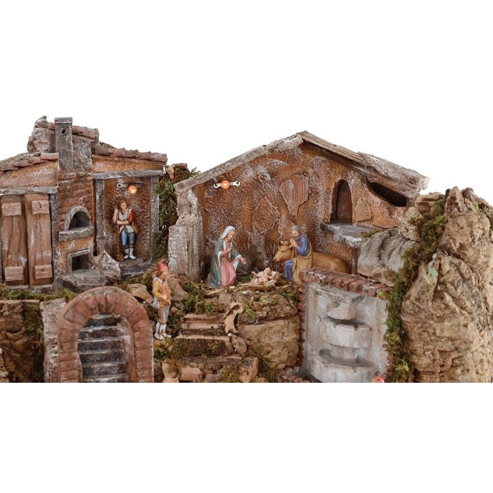 Presepe illuminato completo di staue Landi con paesaggio e
