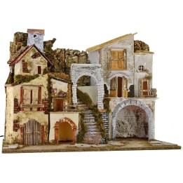 Pesebre iluminado con aldea y cueva cm 60x34x45 h