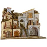 Presepe illuminato con borgo e grotta cm 60x34x45 h