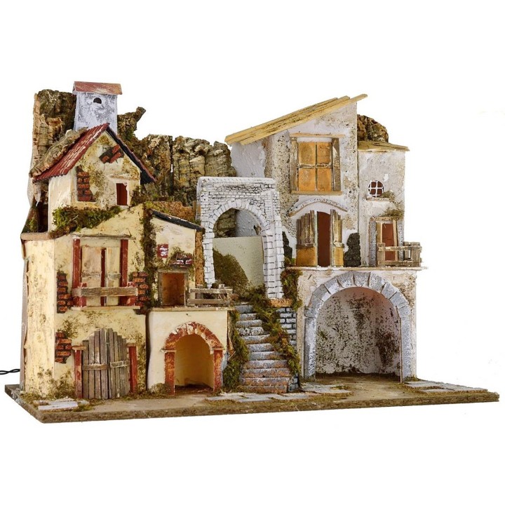 Presepe illuminated with borgo and grotto cm 60x34x45 h