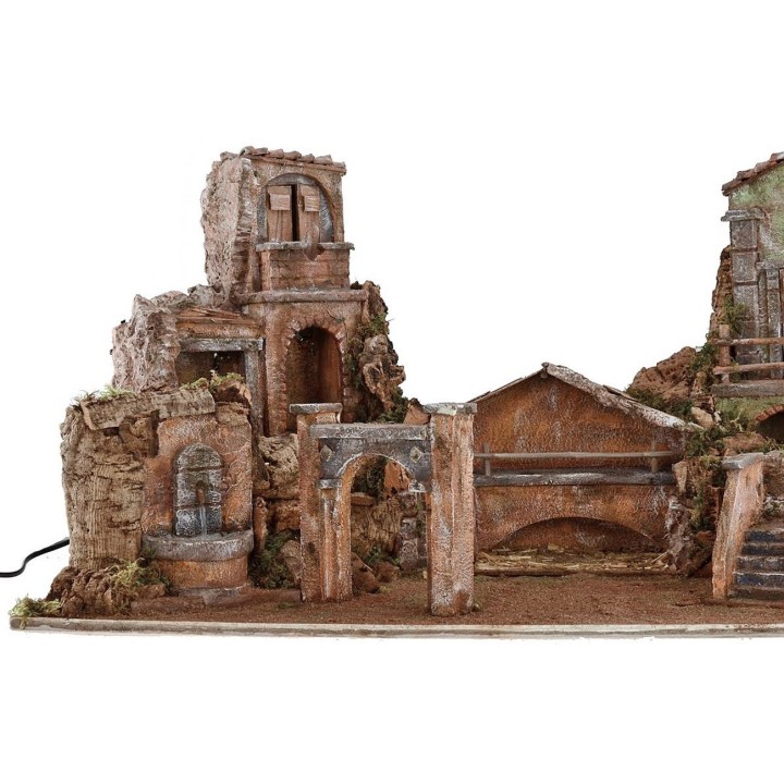 Belén iluminado con casas y fuente funcional de 80x40x41 cm h