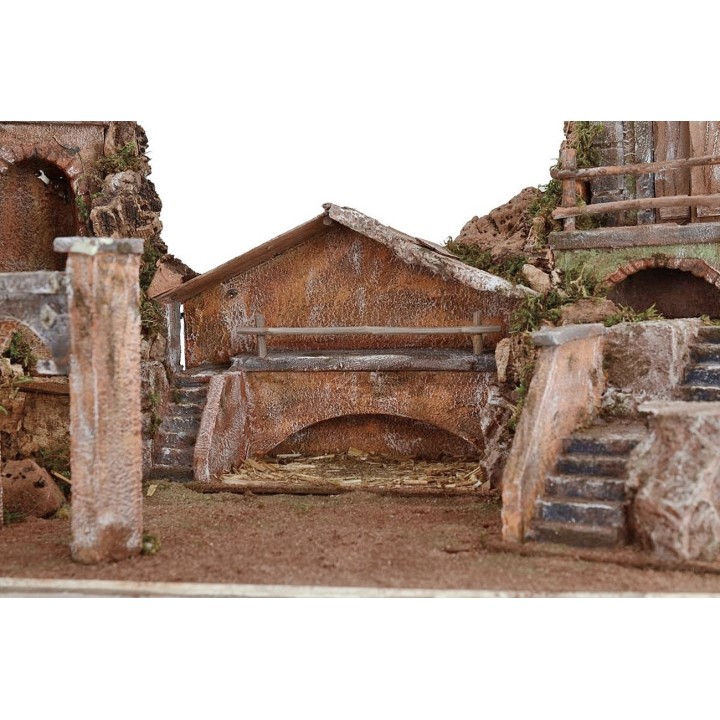 Presepe illuminato con case e fontana funzionante cm 80x40x41 h