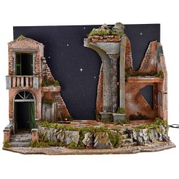 Presepe illuminated with fiber-optic stellar sky, fountain and