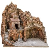 Presepe illuminato con fontana funzionante e paesaggio cm