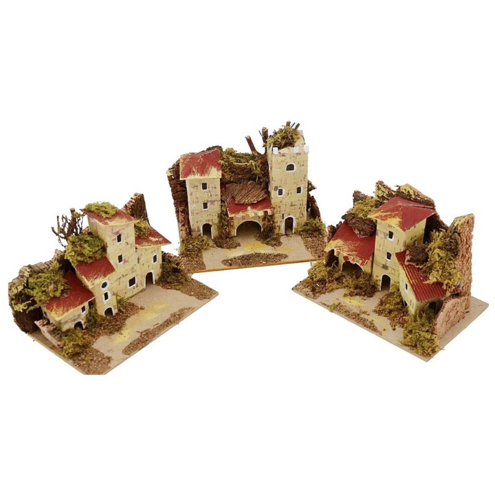 Juego de 3 casas para belén de 15x10x10 cm h