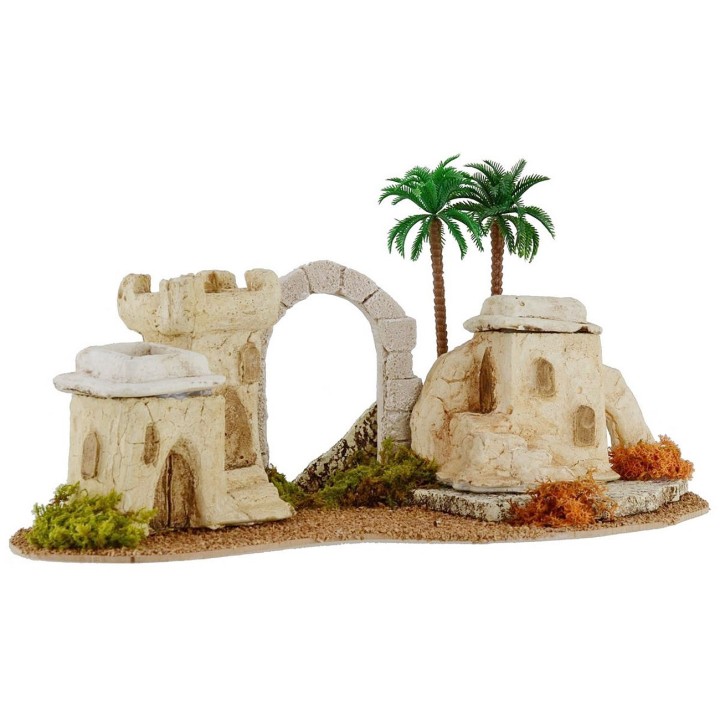 Villaggio palestinese con arco e palme cm 36x21x20 h per statue