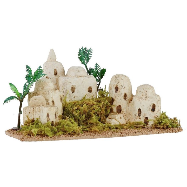 Villaggio palestinese con vegetazione e palme cm 21x13,3x10,5 h