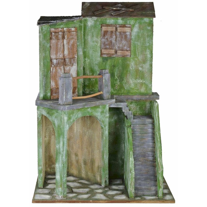 Casa con scalinata e bottega cm 58x43x83 h per statue da 30 cm