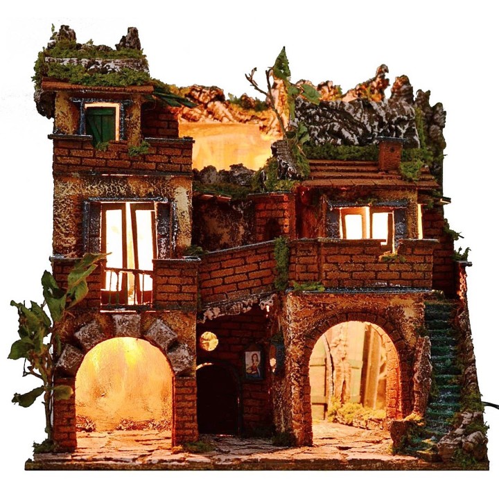 Borgo illuminato con specchio effetto profondità cm 50x39,5x53 h