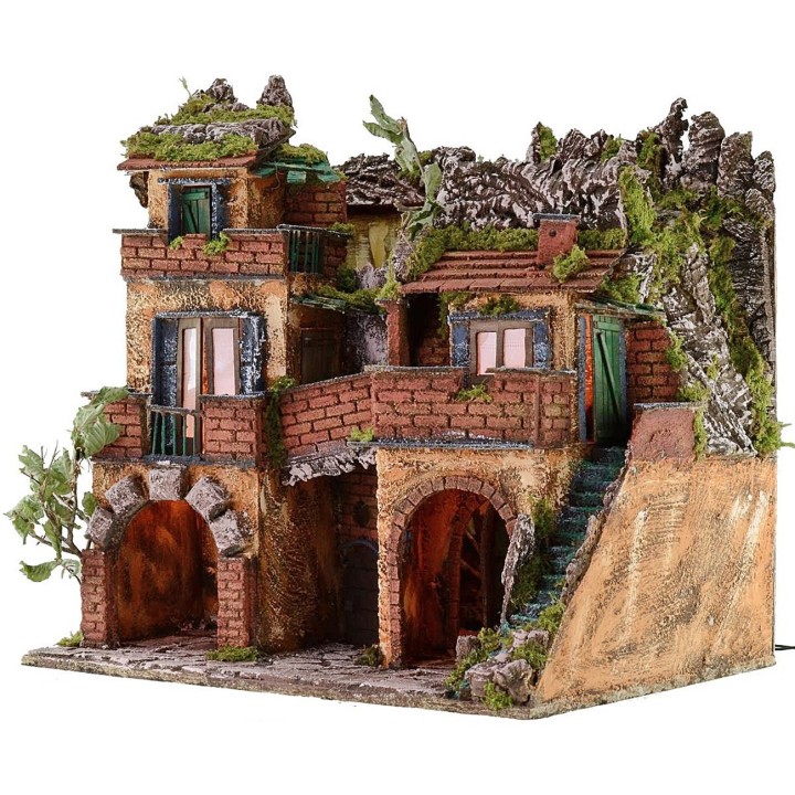 Pueblo iluminado con espejo efecto profundidad cm 50x39,5x53 h