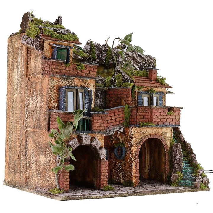 Borgo illuminato con specchio effetto profondità cm 50x39,5x53 h