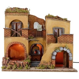 Pueblo pesebre iluminado con fuego funcional de 50,5x40,5x46 cm