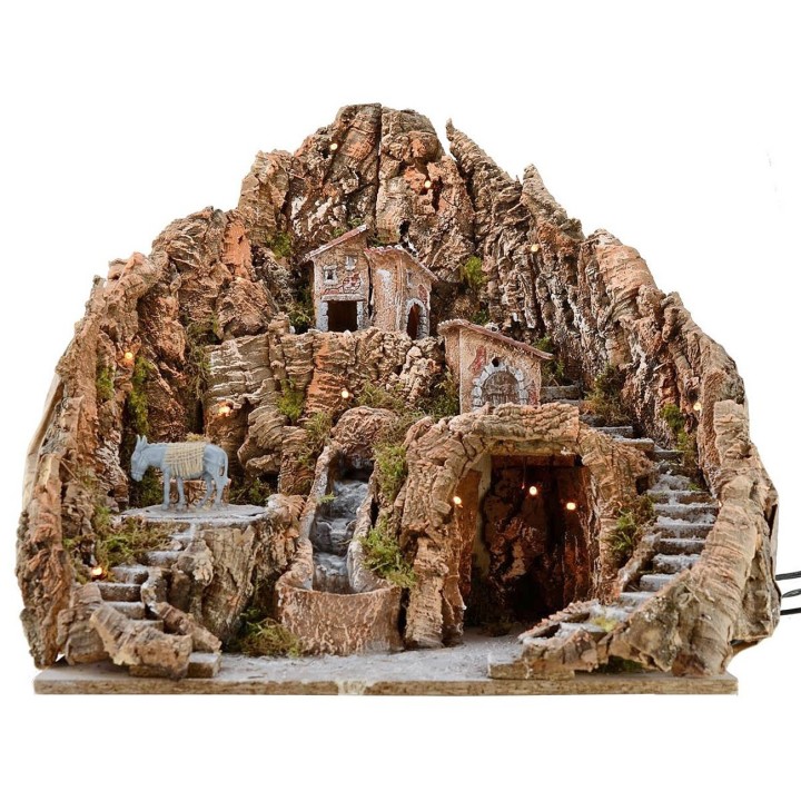 Presepe cm 52x55x48 h with waterfall, donkey with grinding and