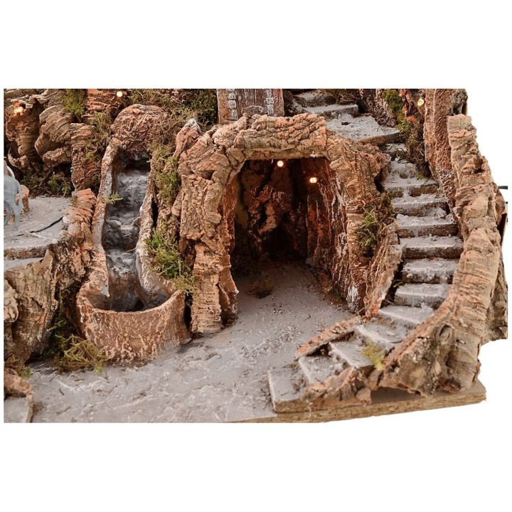 Presepe cm 52x55x48 h with waterfall, donkey with grinding and