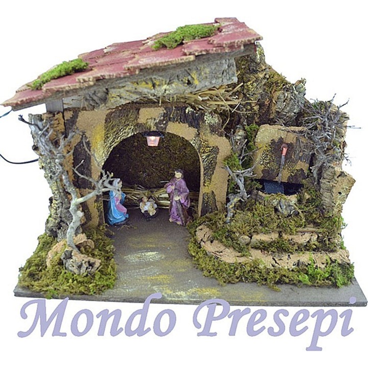 Presepe completo con natività e fontana e luci funzionanti