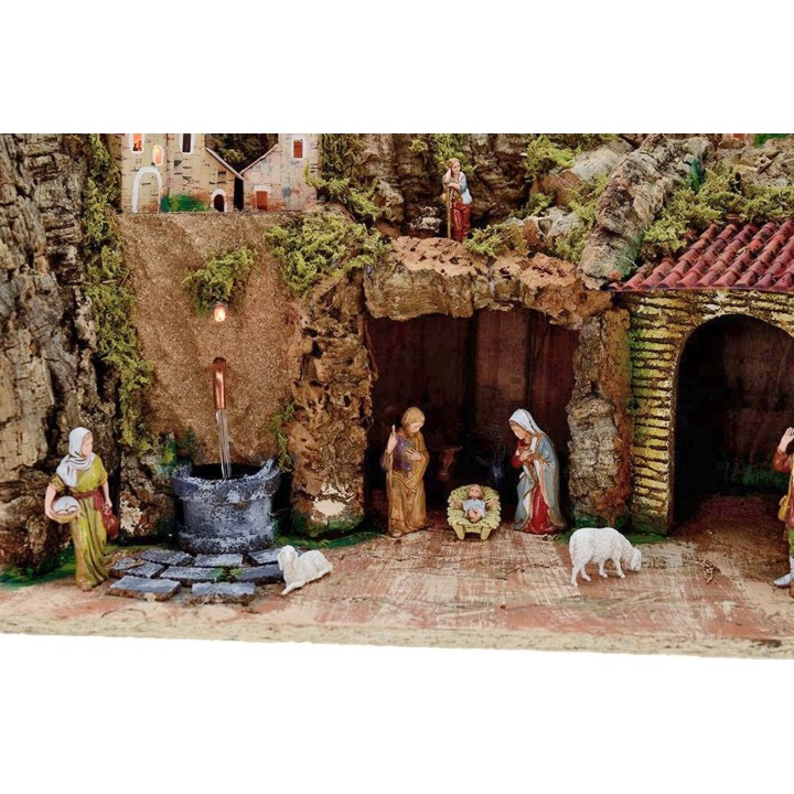Full presepe with statues Landi 8 cm Fontana and lights cm