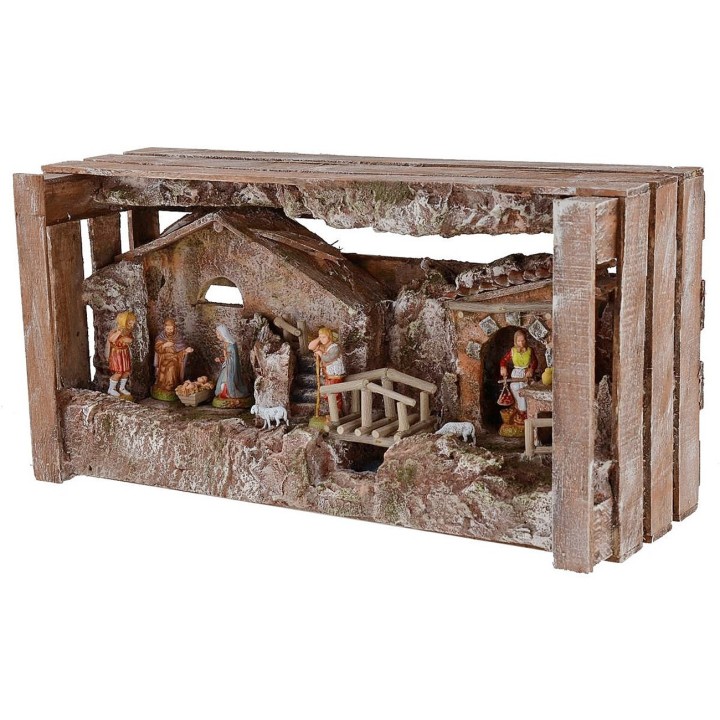 Pesebre completo de estatuas Landi Moranduzzo con cabaña y