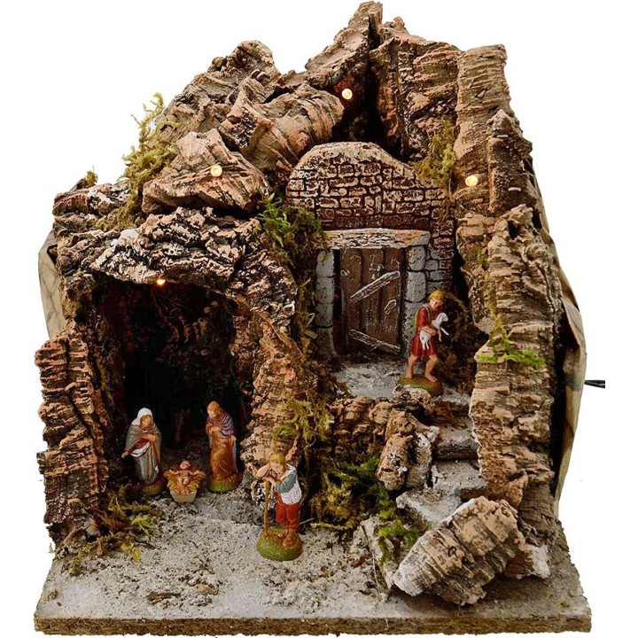 Nativity scene complete with statues and lights cm 25x20x25 h.