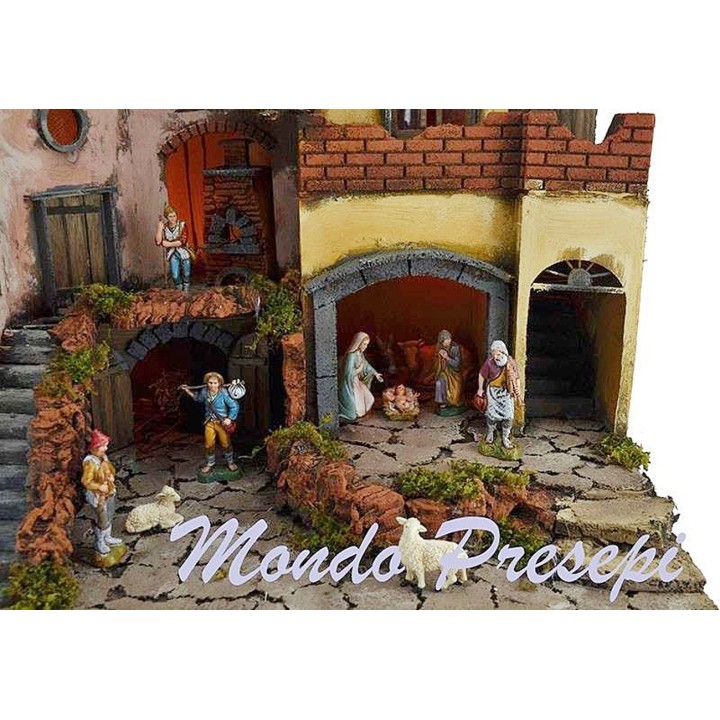 Belén completo con estatuas, luces y fuente 60x40